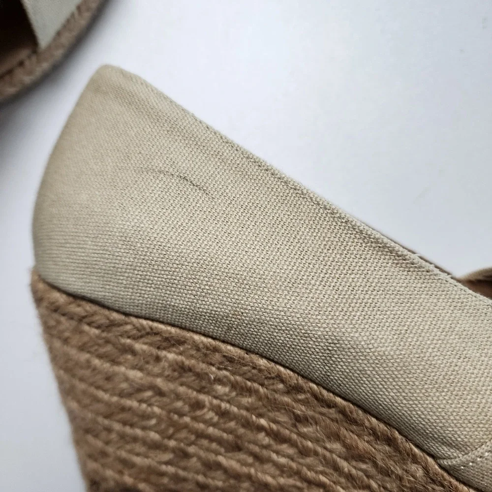 GH Bass & Co Womens Andi Wedge‎ Espadrilles Size 10 Beige Canvas Peep Toe Summer